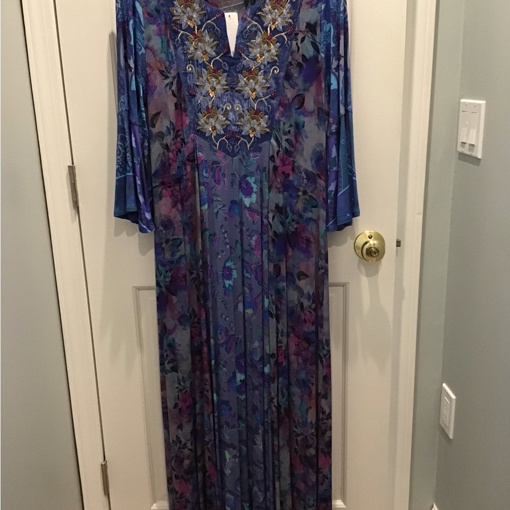Soft Surroundings Blue and Purple Caftan Full Length Dress